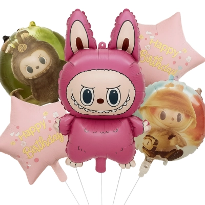 בלוני לבובו labubu בצבע ורוד ירוק