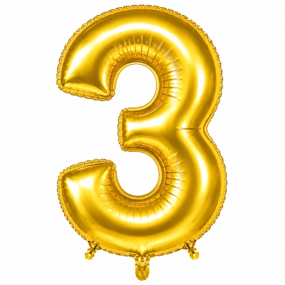 בלון ספרה 3 בצבע זהב 34 אינץ