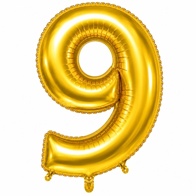 בלון ספרה 9 בצבע זהב 34 אינץ