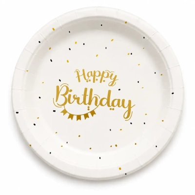 סט צלחות happy birthday קטנות מנייר בצבע לבן - 8 יחידות במארז