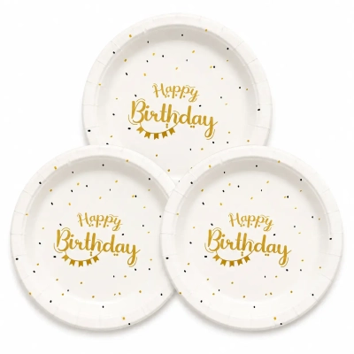 סט צלחות happy birthday קטנות מנייר בצבע לבן - 8 יחידות במארז