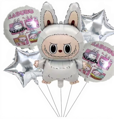 בלוני לבובו labubu בצבע לבן כסף