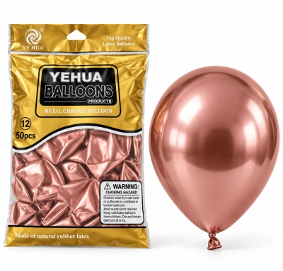50 יחידות בלוני כרום מטאליים Yehua בצבע רוז גולד 12 אינץ