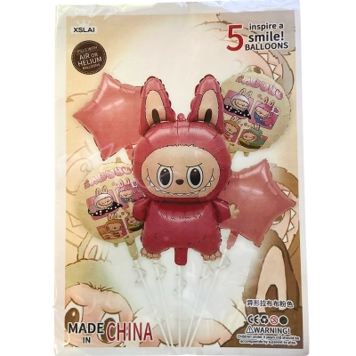 בלוני לבובו labubu בצבע ורוד לבן