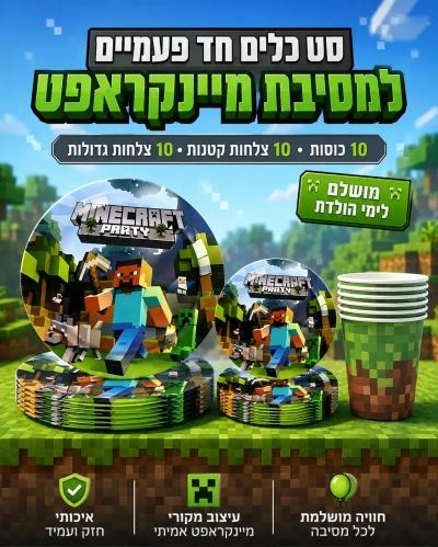 סט כלים חד פעמיים למסיבת מיינקראפט